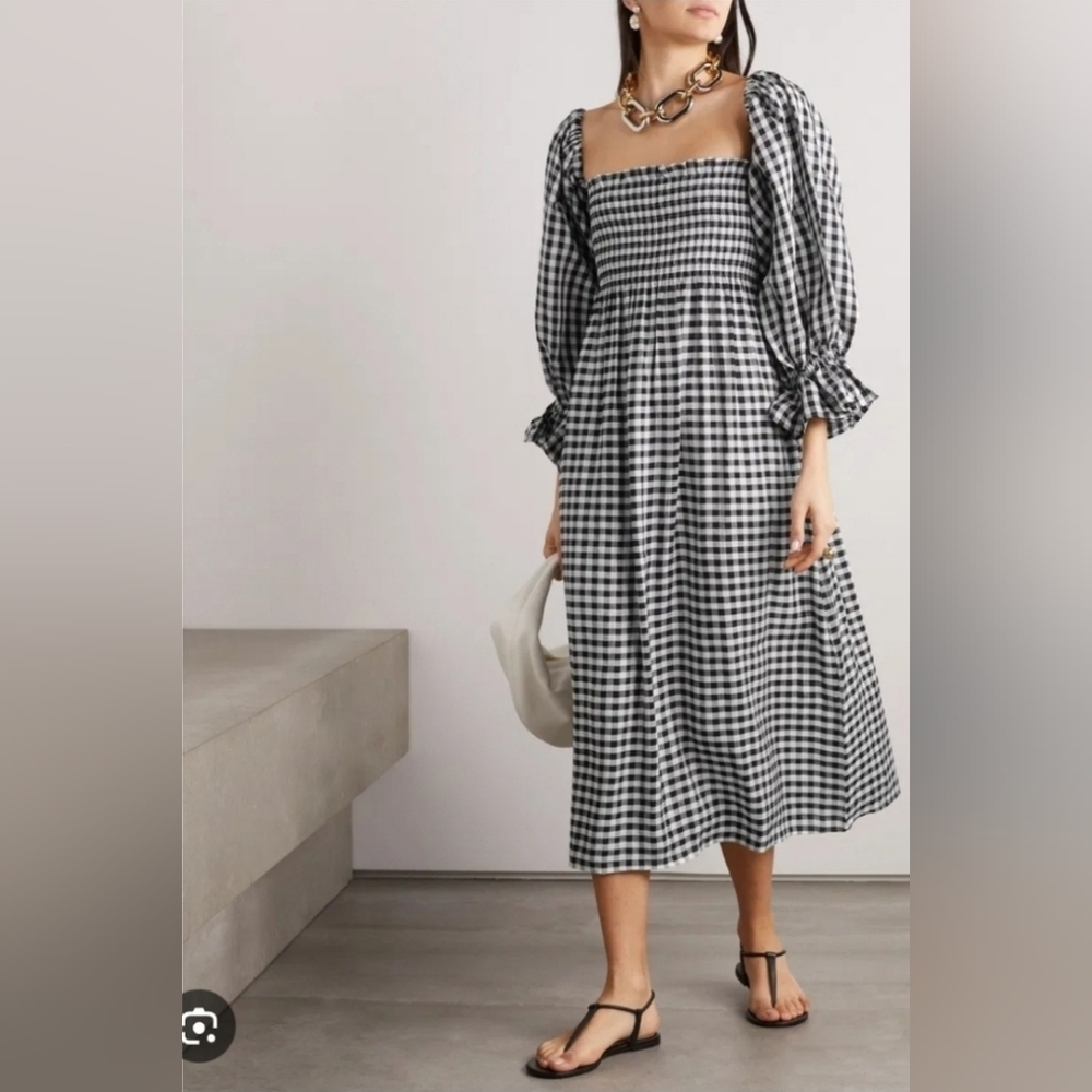 sleeper linenblend gingham atlanta midi dress, medium - Picture 5 of 11